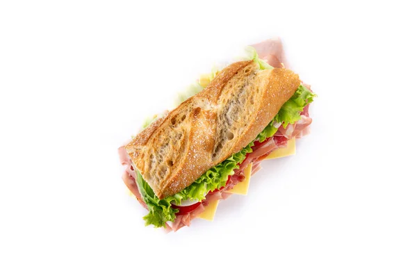 Submarine Sandwich Ham Cheese Lettuce Tomatoes Onion Mortadella Sausage Isolated — Stock Photo, Image