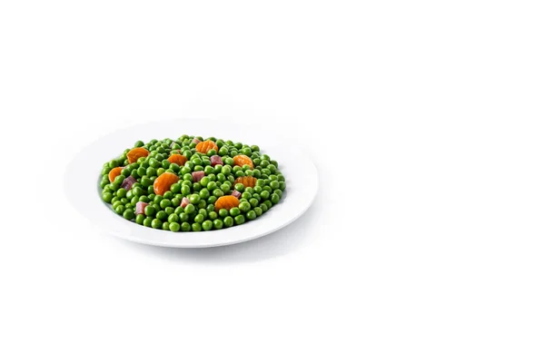 Green Peas Serrano Ham Carrot Isolated White Background Copy Space — Photo