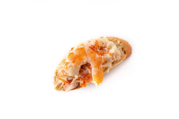 Crabe Crevettes Pintxo Espagnol Isolé Sur Fond Blanc — Photo