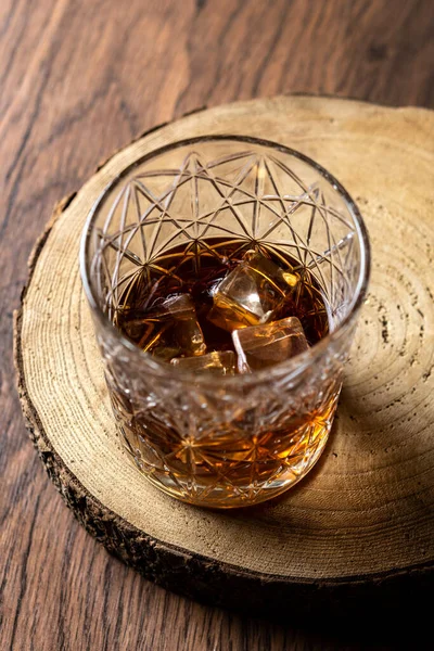 Scotch Whiskey Glass Wooden Table — Stockfoto