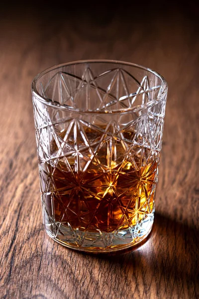 Scotch Whiskey Glass Wooden Table — Foto Stock