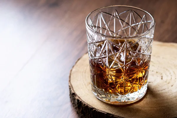 Scotch Whiskey Glass Wooden Table Copy Space — Stockfoto