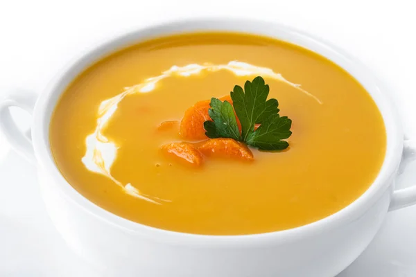 Carrot Soup Cream Parsley Isolated White Background — Fotografia de Stock