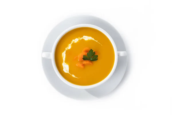 Carrot Soup Cream Parsley Isolated White Background — Stock Photo, Image