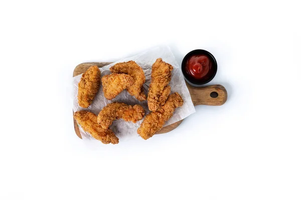 Crispy Kentucky Fried Chicken Cutting Board Isolated White Background — Stok fotoğraf