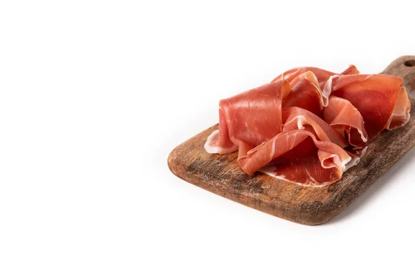Spanischer Serrano Schinken Mit Oliven Und Brot Isoliert Auf Weißem — Stockfoto