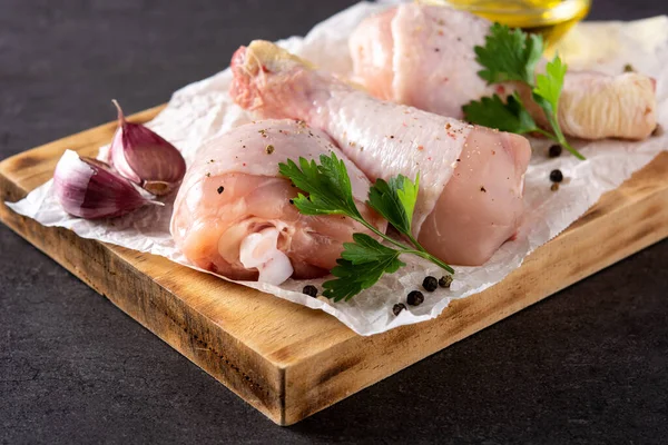 Raw Chicken Meat Legs Black Background — Stock Photo, Image