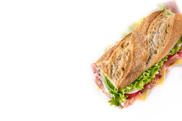 Submarine Sandwich Ham Cheese Lettuce Tomatoes Onion Mortadella Sausage Isolated — Stock Photo, Image