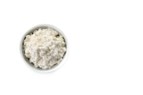 Fresh Cottage Cheese Isolated White Background Top View Copy Space — Stock Photo, Image