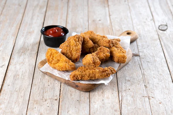 Crispy Kentucky Gebakken Kip Houten Tafel — Stockfoto