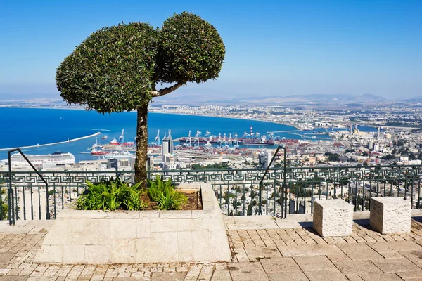 View from Mount Carmel to port and Haifa in Israel — Stock Photo, Image