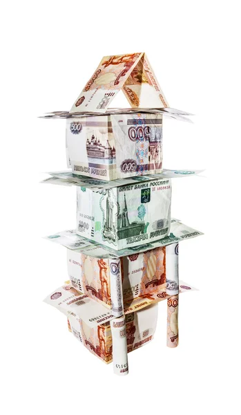 House made of banknotes with nominal five and one thousand ruble — Stock Photo, Image