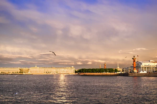 Rostral columns lit by illumination of the white nights at dawn — Stock Photo, Image