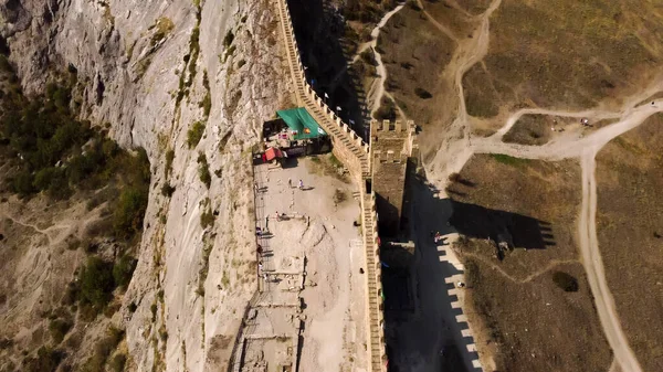 Sudak Crimea Septiembre 2021 Hermosa Vista Antigua Fortaleza Genovesa Costa —  Fotos de Stock