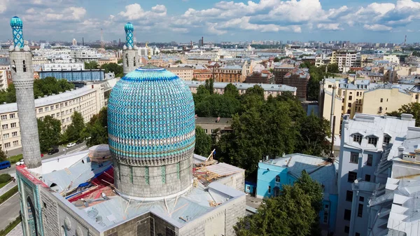 Saint Petersburg Russia August 2021 Flight Copter Domes Cathedral Mosque — Stock Photo, Image