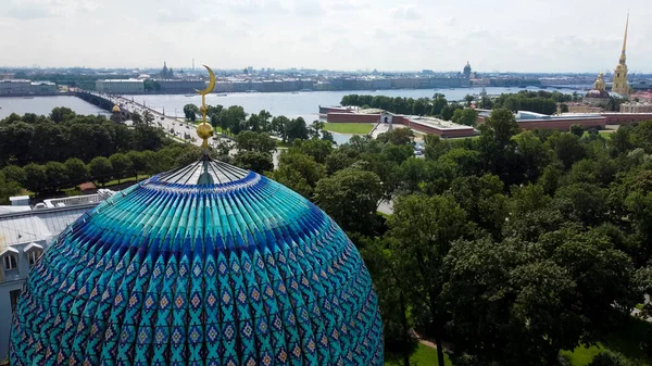 Saint Petersburg Russia August 2021 Flight Copter Domes Cathedral Mosque Stock Image