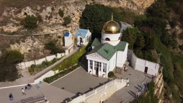 Video from the copter of the St. George Monastery in the rocks of Cape Fiolent. — Stock Video