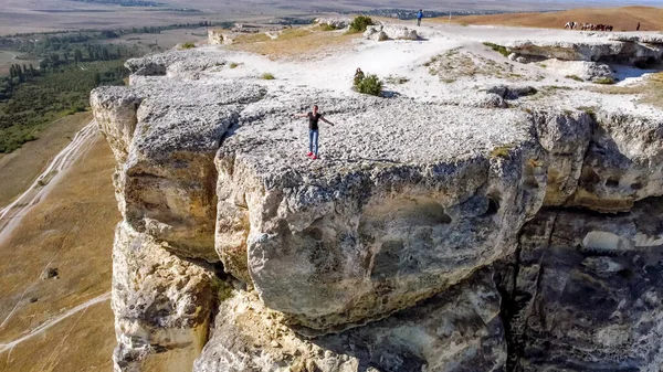 White Rock Kaya Crimea September 2021 Girl Poses Standing Edge — Stock Photo, Image