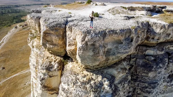 White Rock Kaya Crimea September 2021 Girl Poses Standing Edge — Stock Photo, Image