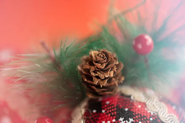 Navidad Juguetes Año Nuevo Macro Hechos Tela Decorada Con Árbol — Foto de Stock
