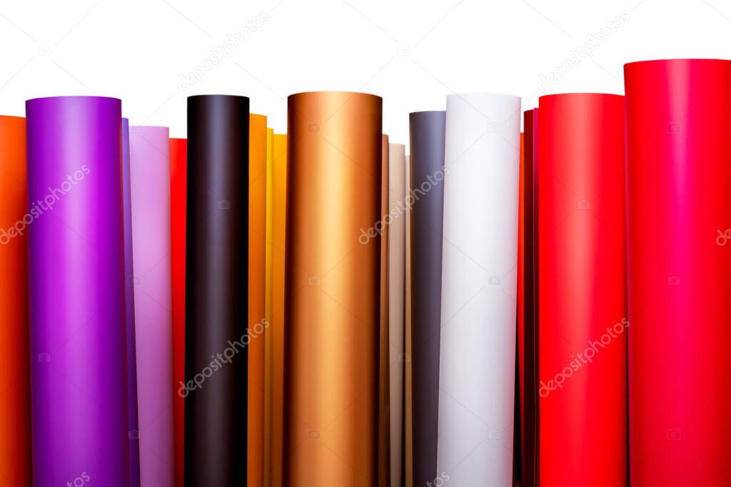 Vinyl self-adhesive film for advertising banners printing. Multi-colored roll. Plotter film in rolls
