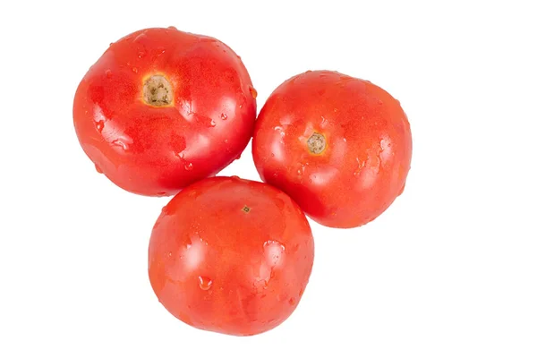Tre Røde Tomater Hvid Baggrund Vegetabilsk Isolat - Stock-foto