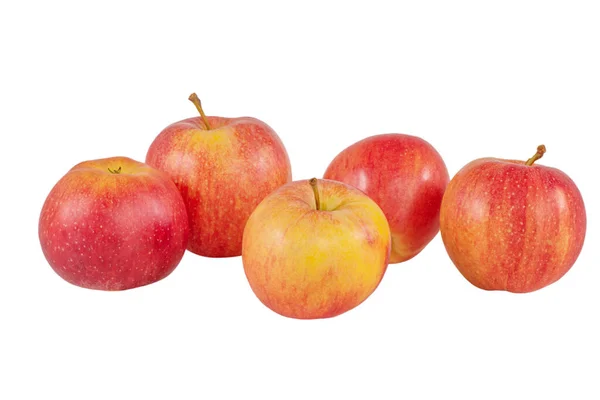 Pět Červených Jablek Bílém Pozadí Zblízka Apple Izolovat — Stock fotografie