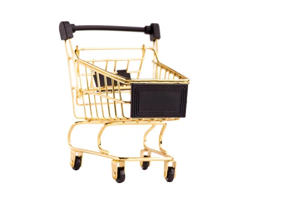 Shopping Concept Yellow Metallic Shopping Cart Isolated White Background — Stock Photo, Image