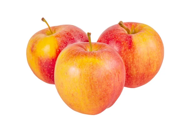 白い背景に3つの赤いリンゴがクローズアップされています Apple分離 — ストック写真