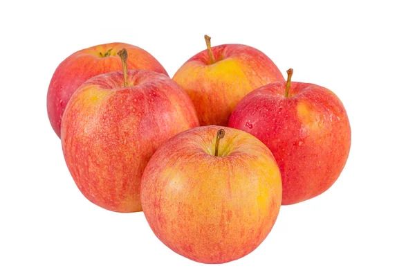 Fünf Rote Äpfel Auf Weißem Hintergrund Großaufnahme Apple Isoliert — Stockfoto
