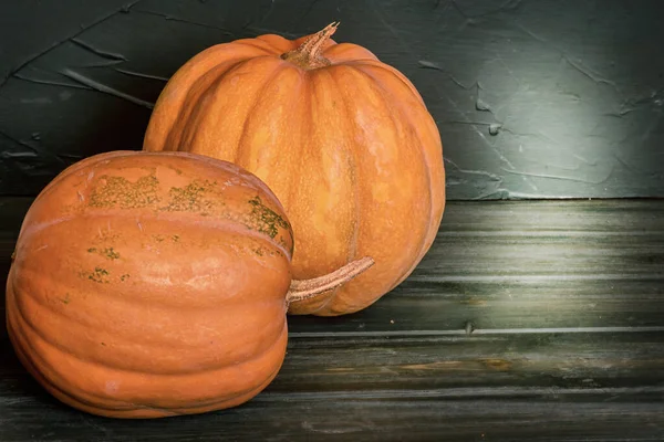 Halloween Theme Two Pumpkins Black Background — Stock Photo, Image