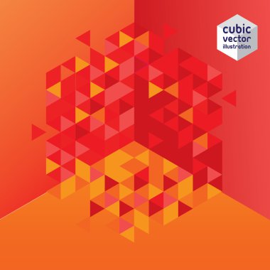 Abstract cube red, orange and ruby design element. clipart