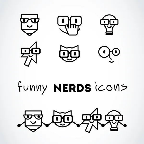 Nerds icono conjunto con caras divertidas en gafas : — Archivo Imágenes Vectoriales