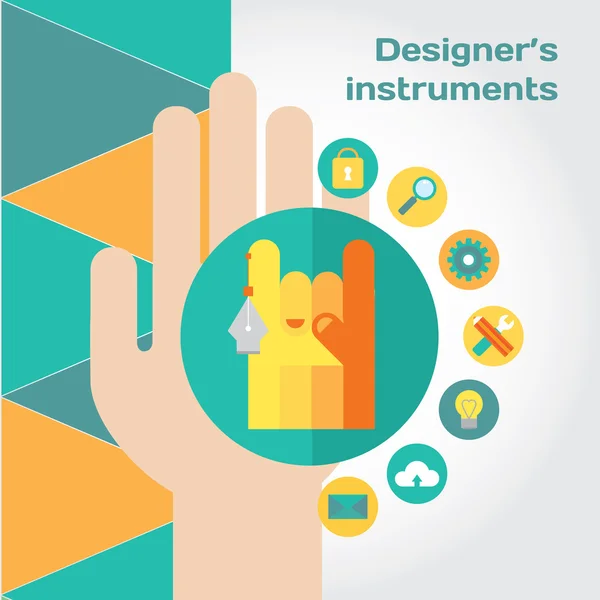 Mão humana com elementos de design conjunto de ícones . —  Vetores de Stock