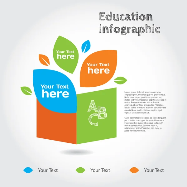 Könyv-levelekkel, info grafikus oktatásra. Jogdíjmentes Stock Illusztrációk