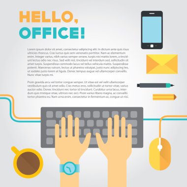 El ve malzeme yazarak ofis veya birlikte çalışma hayatı hakkında İllüstrasyon