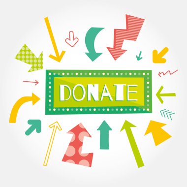 Donate green button with colorful arrows
