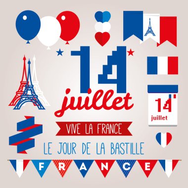 Greeting card design for The Bastille Day. clipart