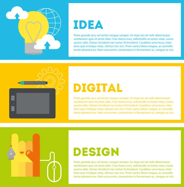 Proceso de trabajo del diseñador de idea a resultado . — Vector de stock