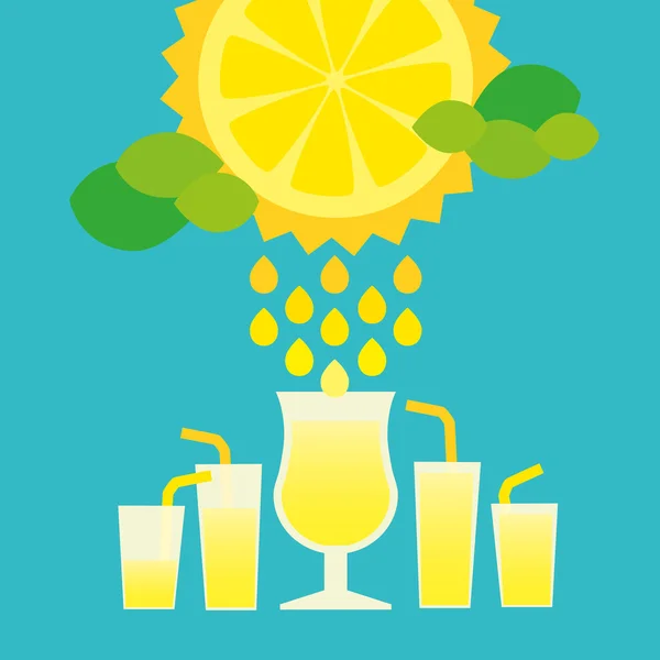 Limão ensolarado com copos de limonada —  Vetores de Stock