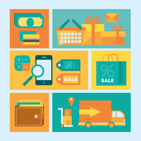 Set van elektronische handel en winkelen — Stockvector