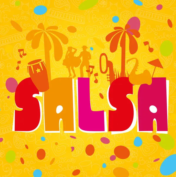 Lettrage salsa avec silhouettes de palmiers — Image vectorielle