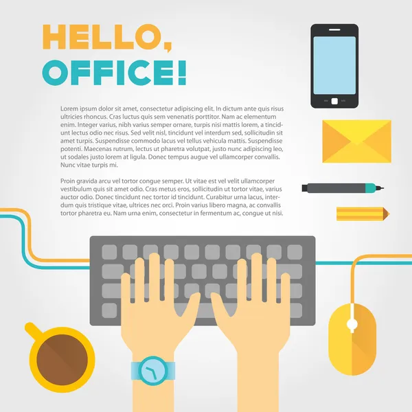 办公室或公司工作生活与打字的手 — 图库矢量图片#
