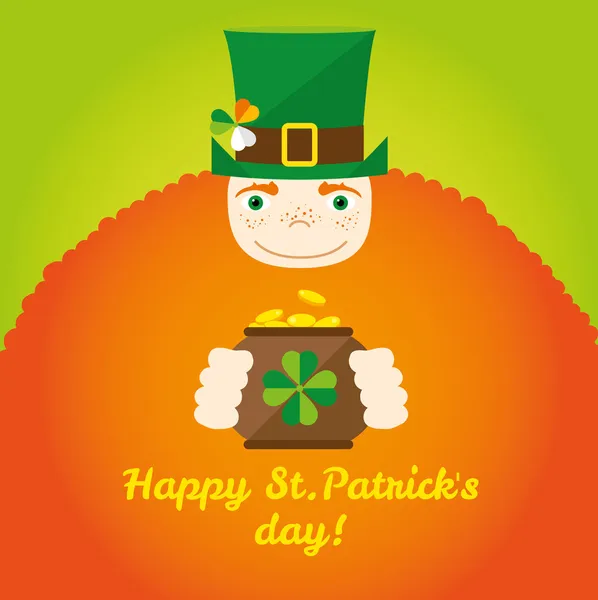 Irish Leprechaun with pot of gold — Stock Vector