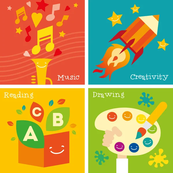 Kinderen creativiteit ontwikkeling pictogrammenset. — Stockvector