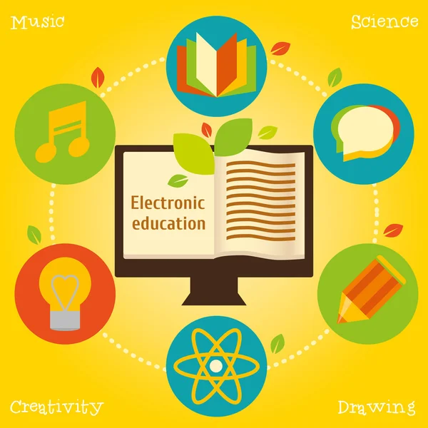 Boek in computer met bladeren — Stockvector