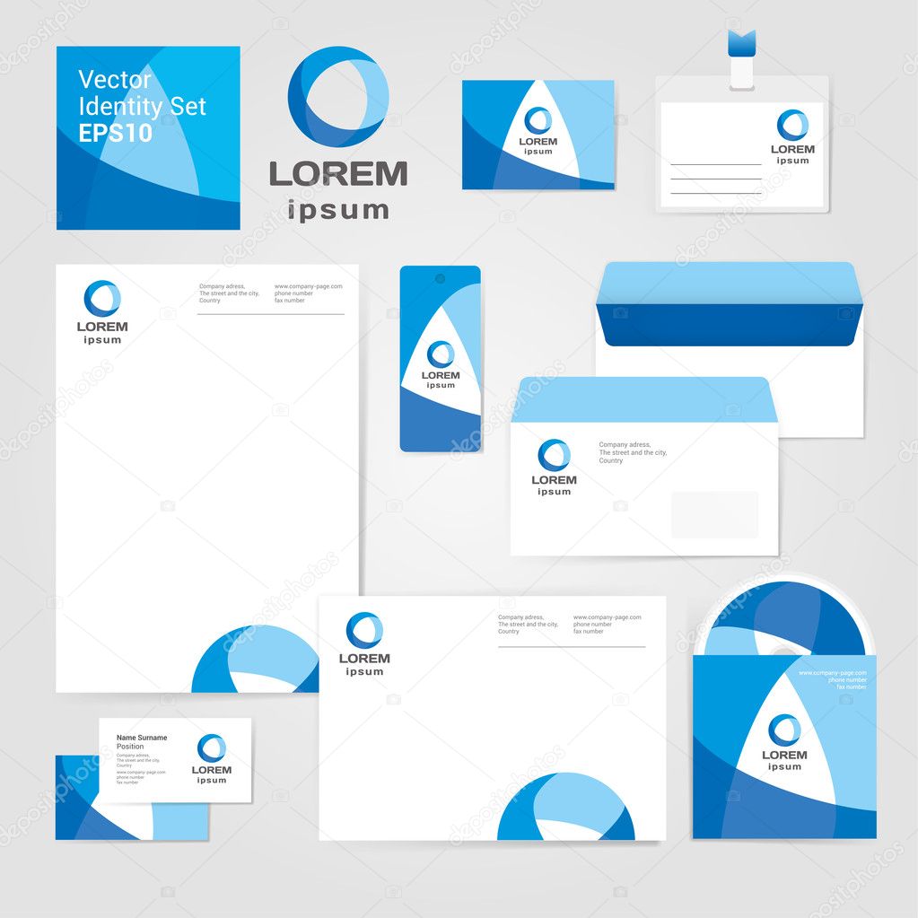 Identity corporate set design template in water blue colors on white background. Fresh vector modern illustration and design element for company