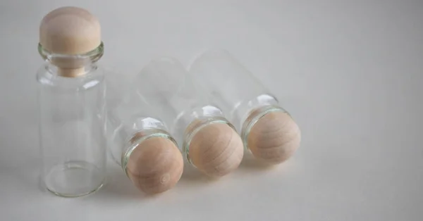 Empty Bottles Wooden Stoppers Storage — 图库照片