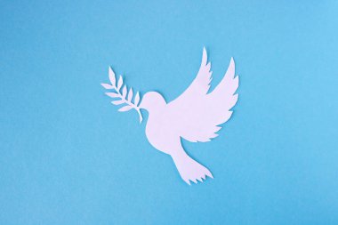 A white dove cut out of paper for the background of the World Peace Day. World Science Day for Peace and Development.