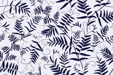 Çiçek arkaplan. Eski, dikişsiz desen. Beyaz arka planda siyah çim dalları. El yapımı grafikler. Viktorya tarzı. Tekstil, kağıt, duvar kağıdı dekorasyonu. Süslü kapak. Vektör.